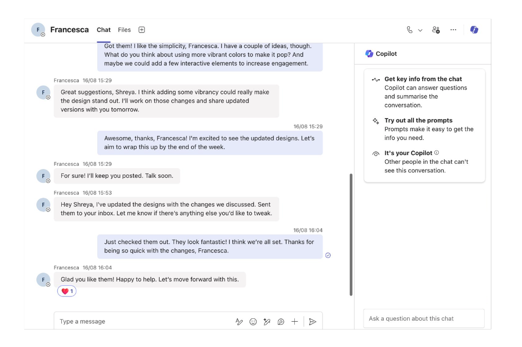 A screenshot of Microsoft Teams with the Copilot chat open and the Copilot icon at the top left circled in red.
