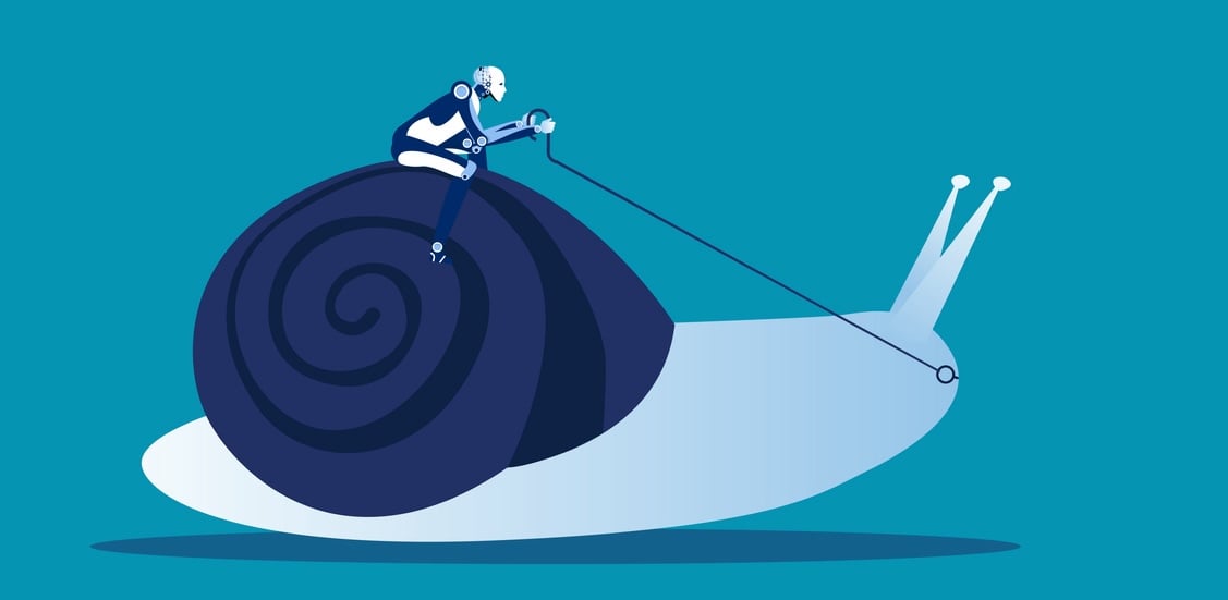 A robot and a snail representing slow improvement of the algorithm.