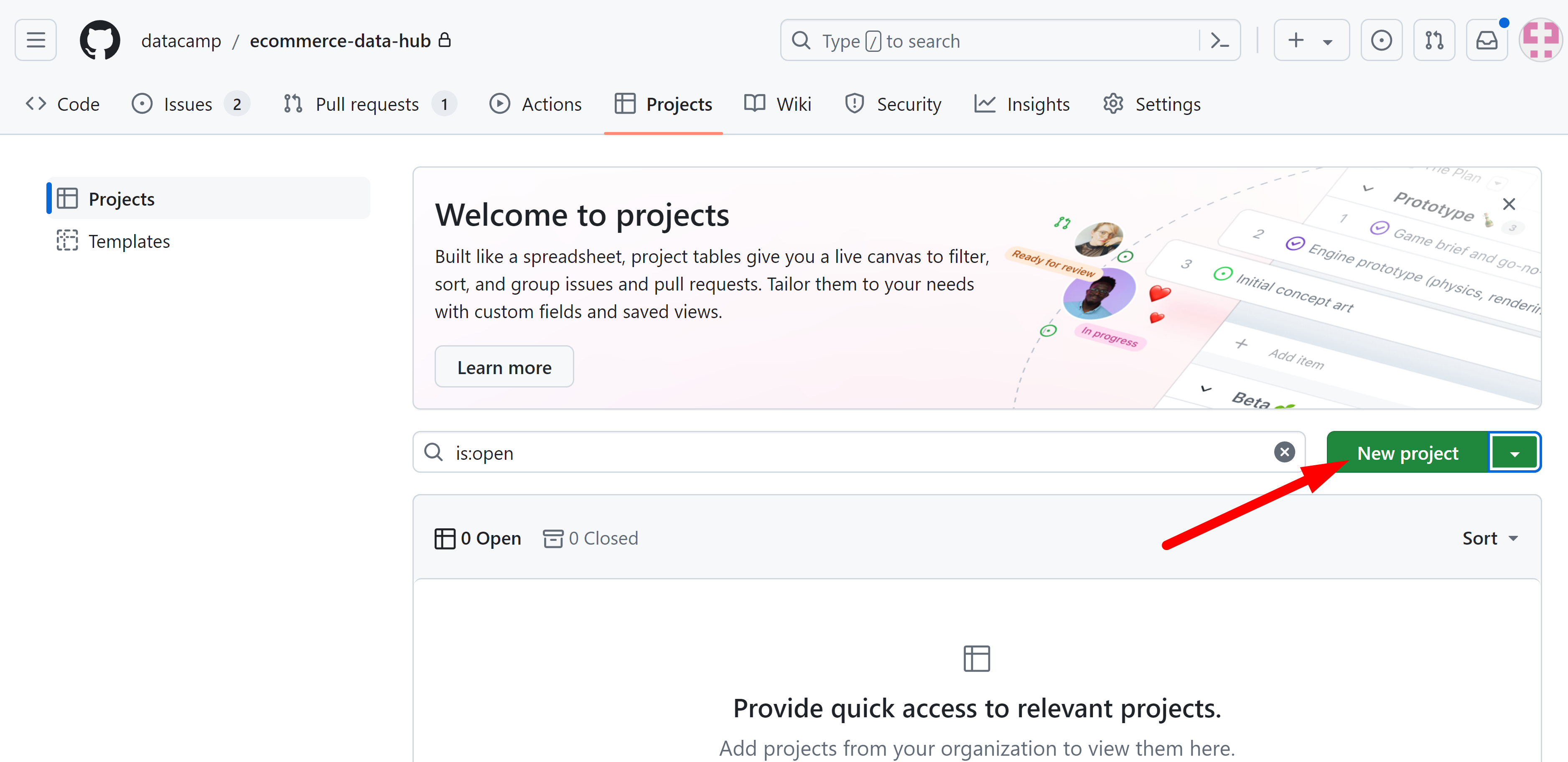 Highlight the "New Project" button
