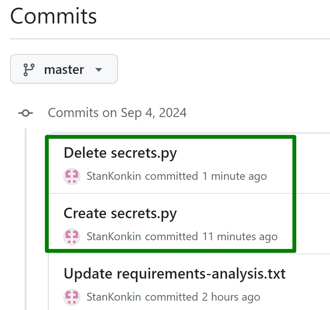 sensitive saved in the commit history