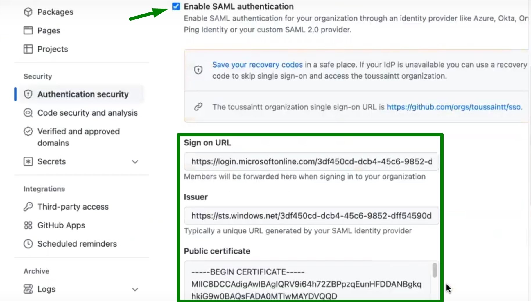 Enabling SAML Authentication in GitHub