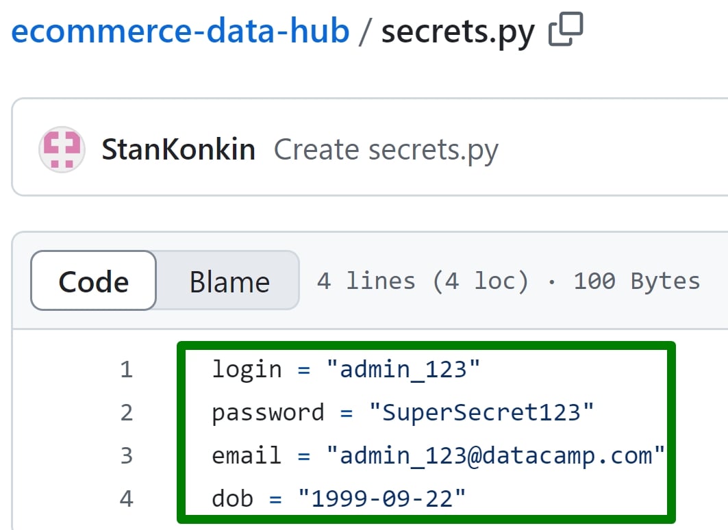 Committing a file with sensitive data