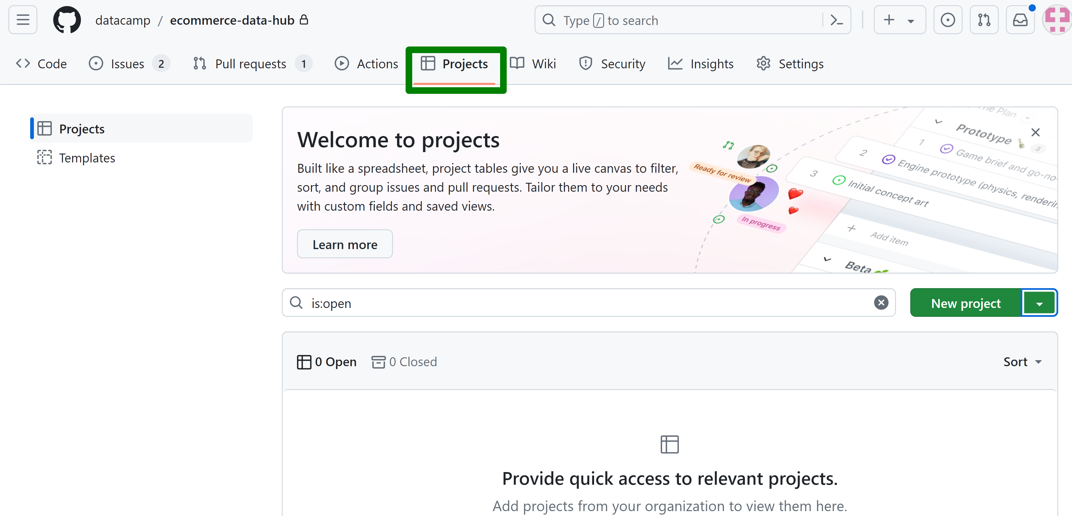 Highlight the "Projects" tab