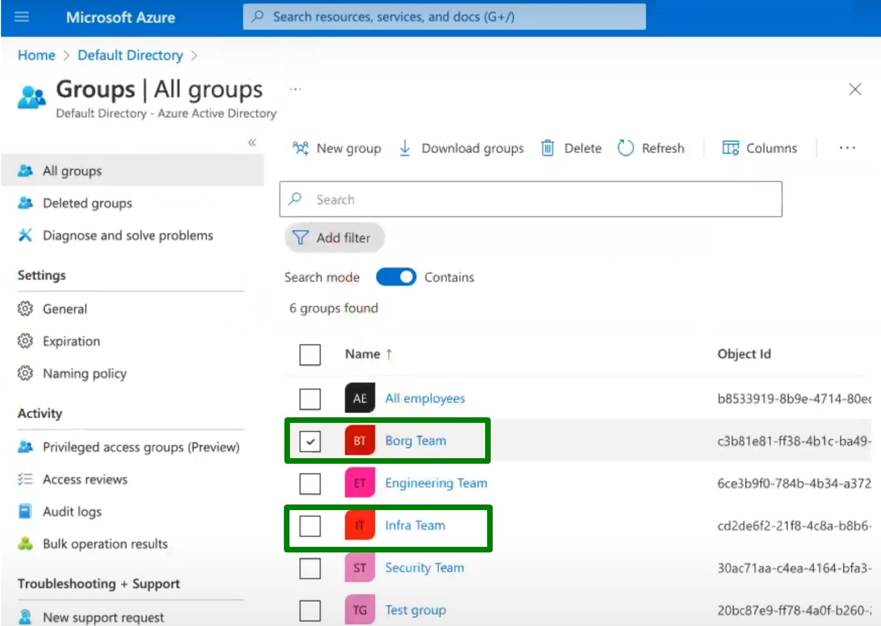 Creating Groups in Azure AD