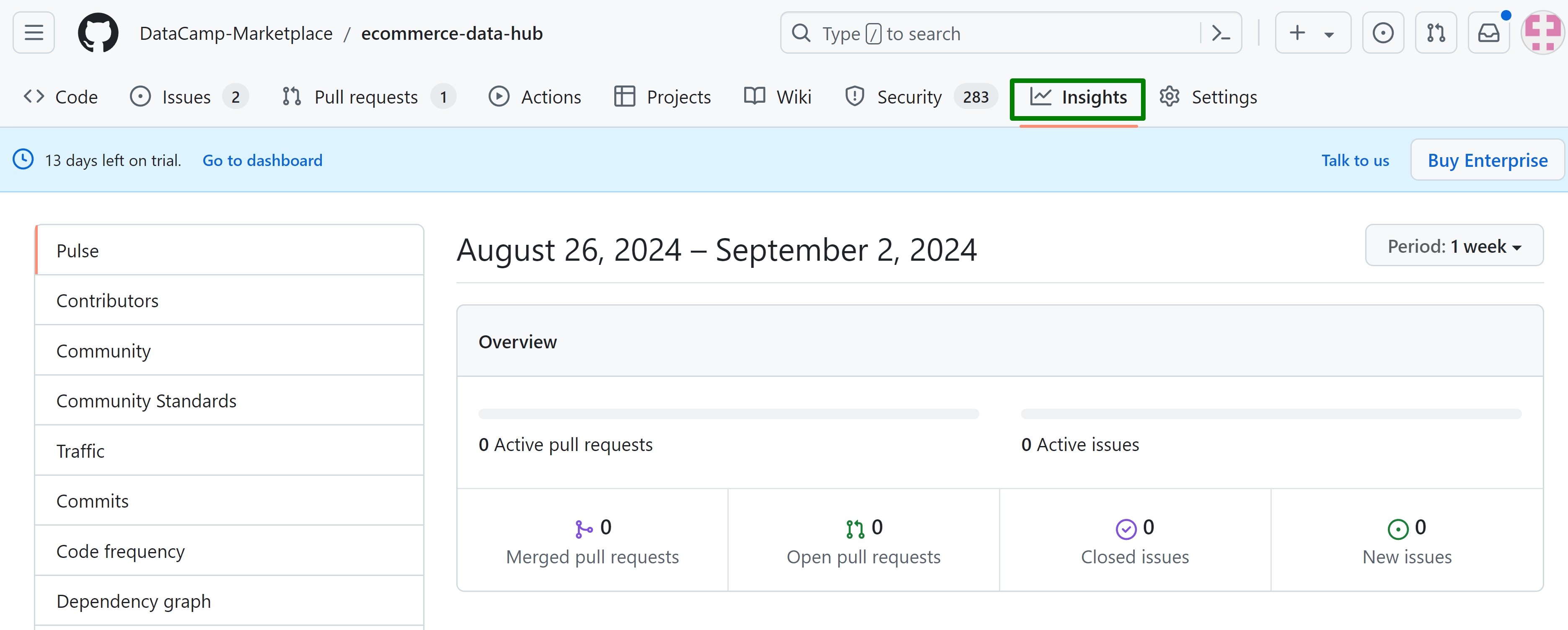 Opening the Insights tab