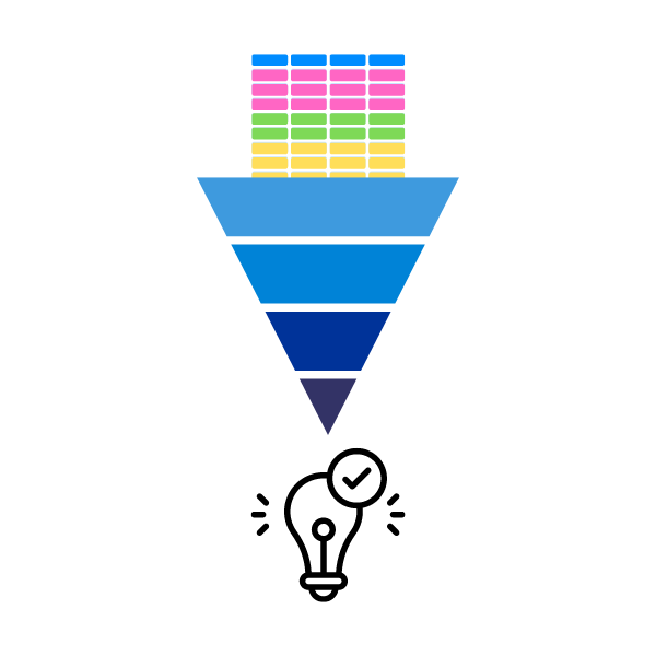 icon showing how data is sent through a funnel for new insights