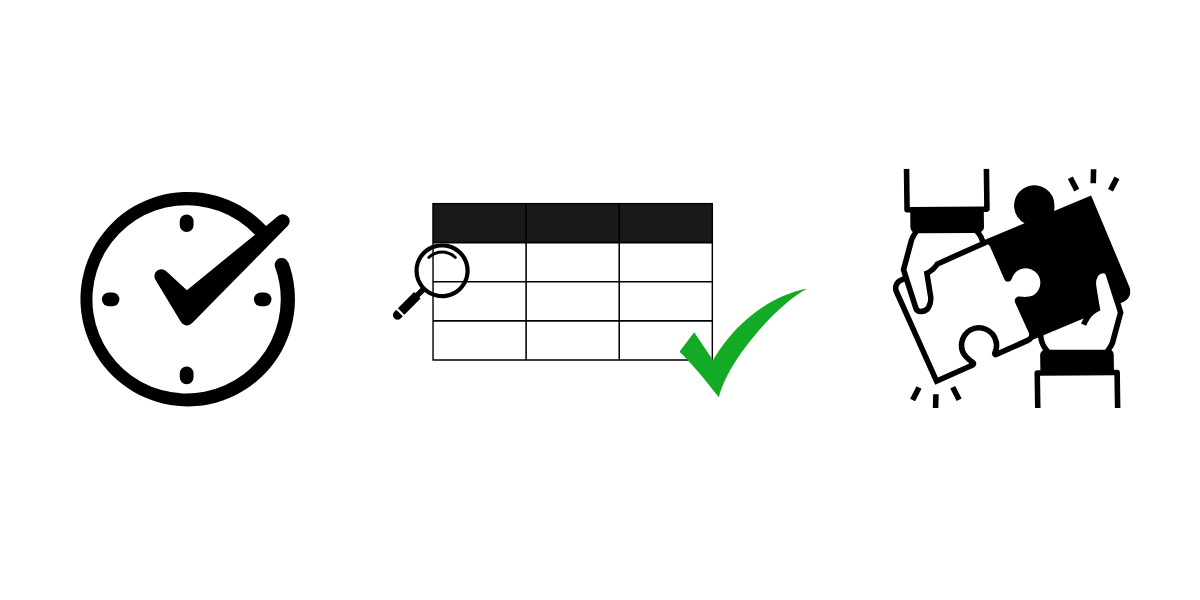 icons for time efficiency, consistent data and collaboration