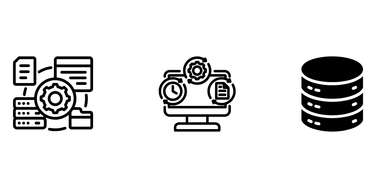 icons for data manipulation, automation, and database handling
