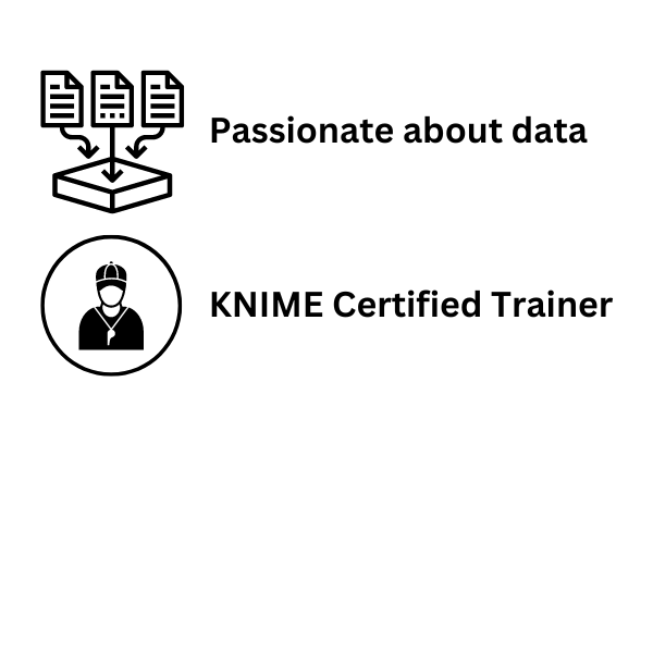 Icons representing merging several data sources and a coach icon