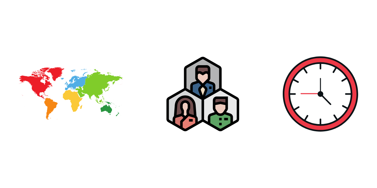 icons representing regions, departments and time