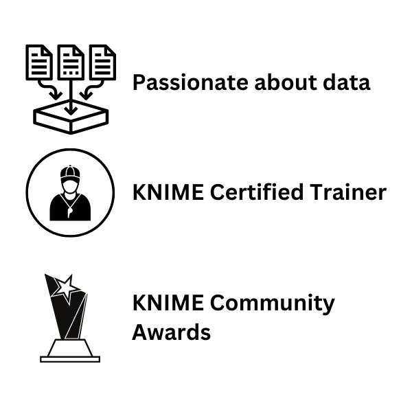 Icons representing merging several data sources and a coach icon and an icon representing awards