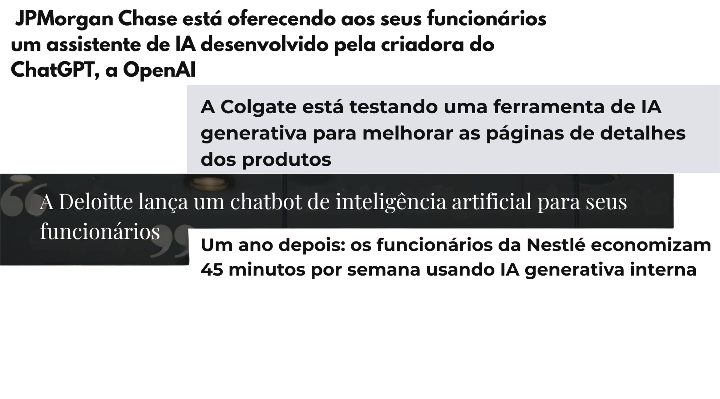 Manchetes de notícias sobre empresas que estão desenvolvendo e adotando modelos de GPT