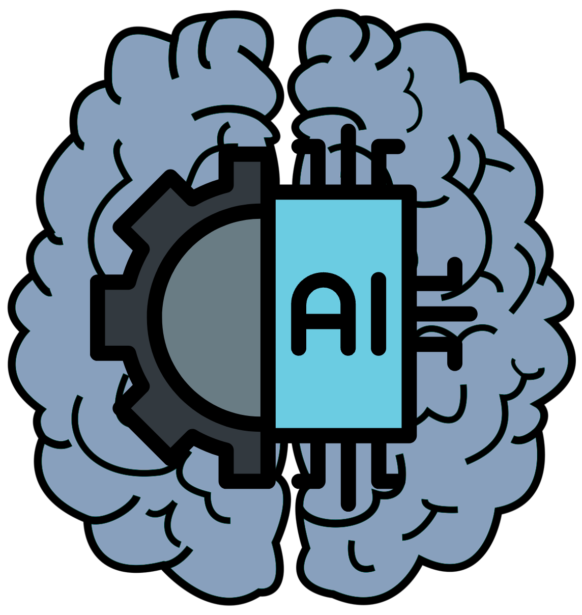 Combined illustration of a human brain and artificial intelligence