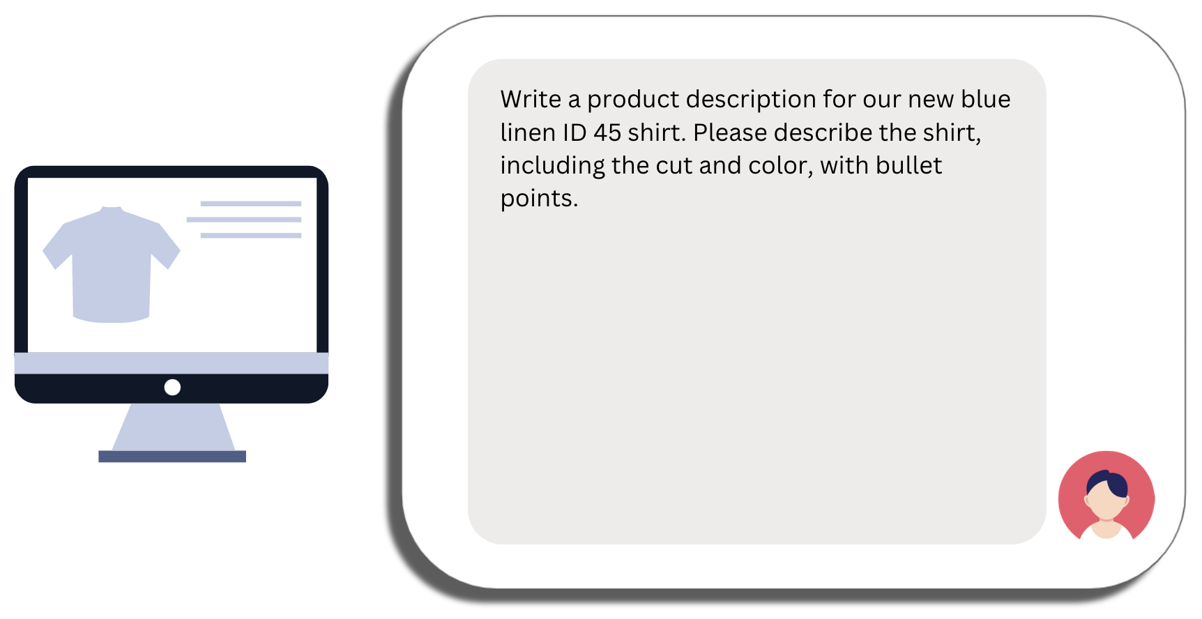Start of a prompt for a product description for a shirt with a specific product name and specific requests