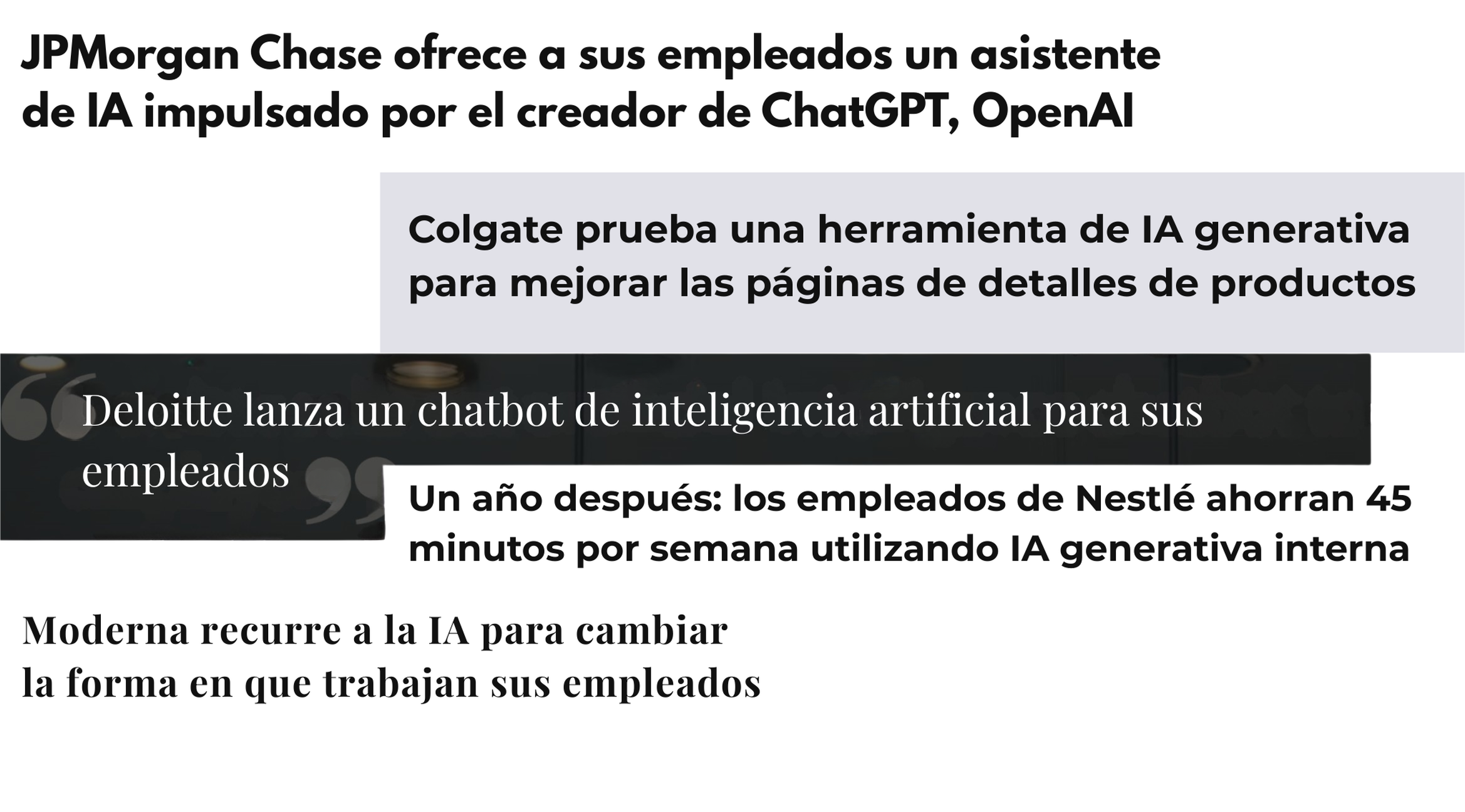 Titulares de noticias sobre empresas que desarrollan y adoptan modelos GPT.
