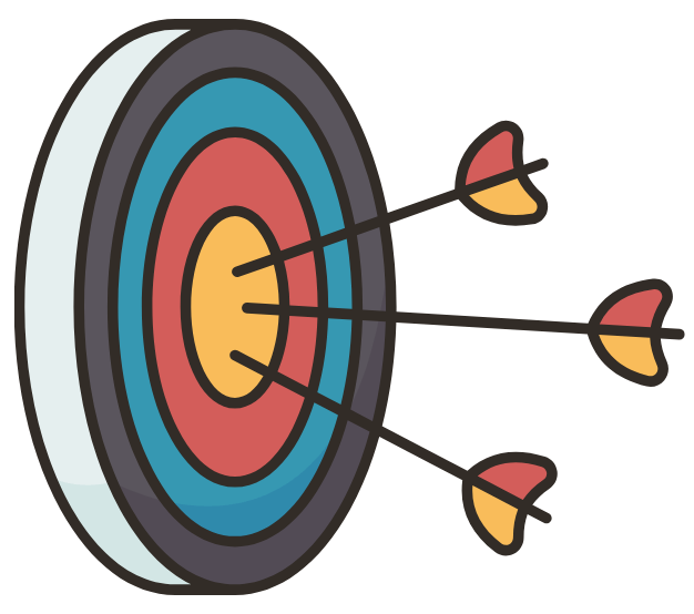 Illustration of a bullseye with several arrows