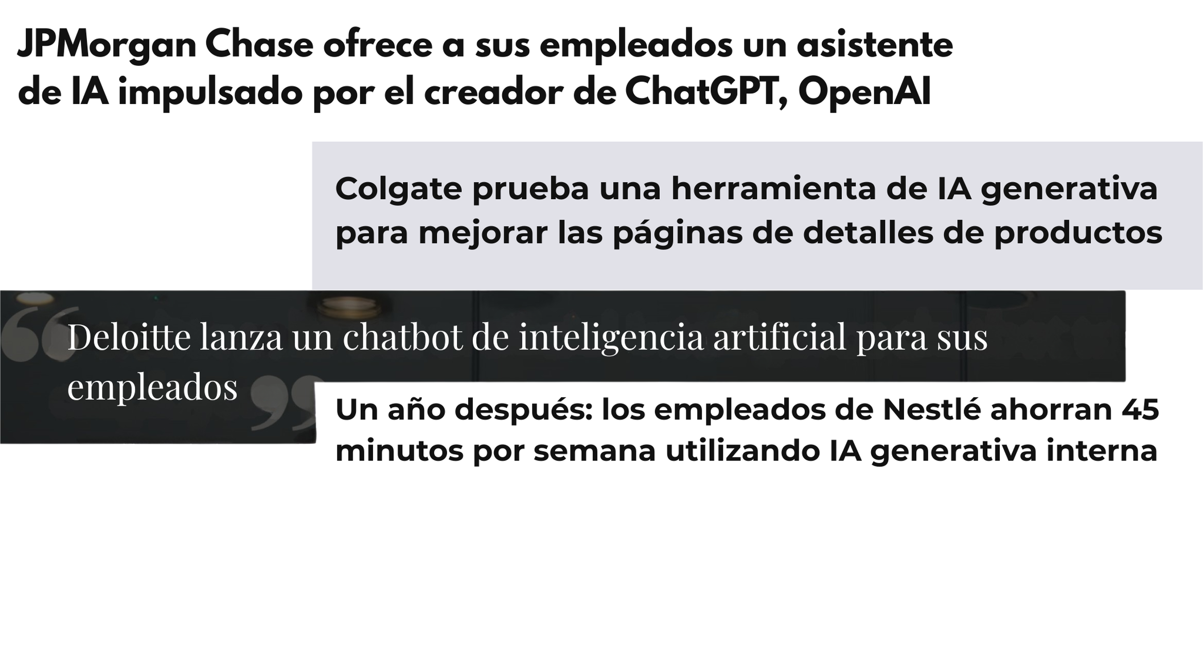 Titulares de noticias sobre empresas que desarrollan y adoptan modelos GPT.