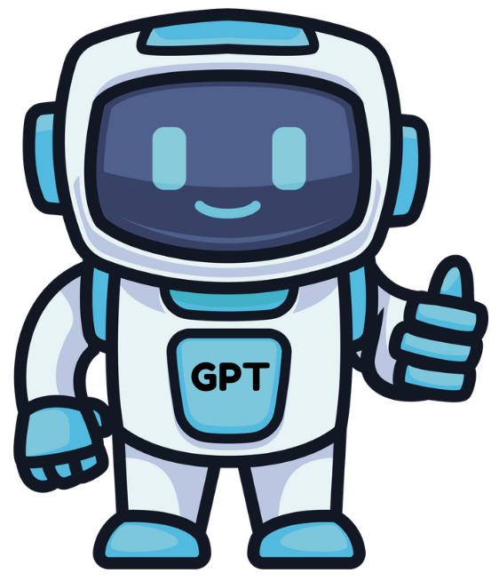 Robot with GPT on the torso showing a thumbs up