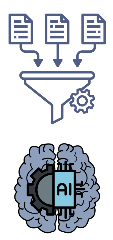 Data going through a funnel for pre-training