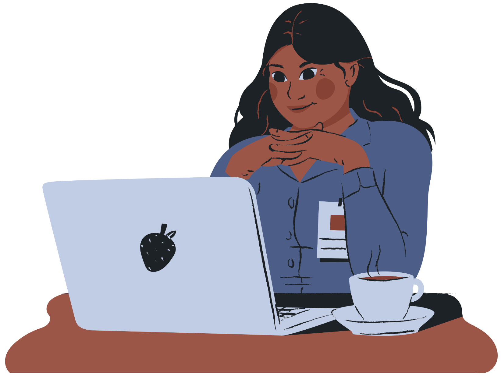 Person sitting at a desk with a laptop and a cup of coffee