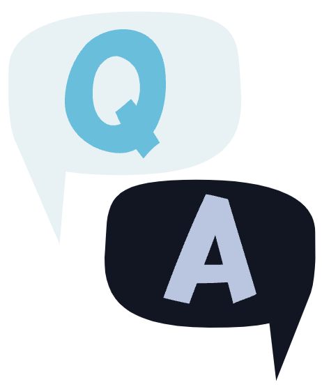 Two speech bubbles, one with the letter Q and one with the letter A to represent question and answering