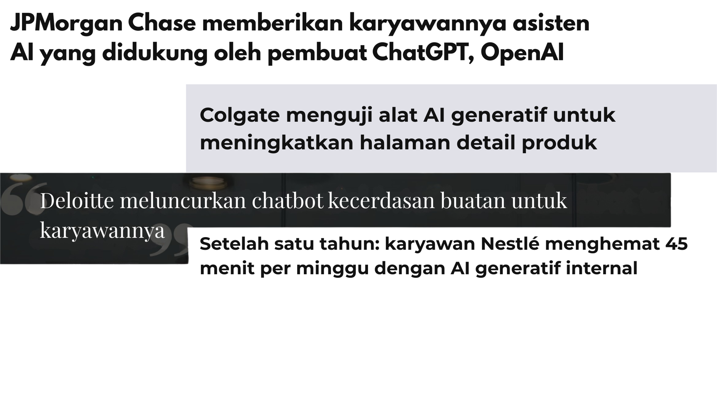 Berita utama tentang bisnis yang mengembangkan dan mengadopsi model GPT