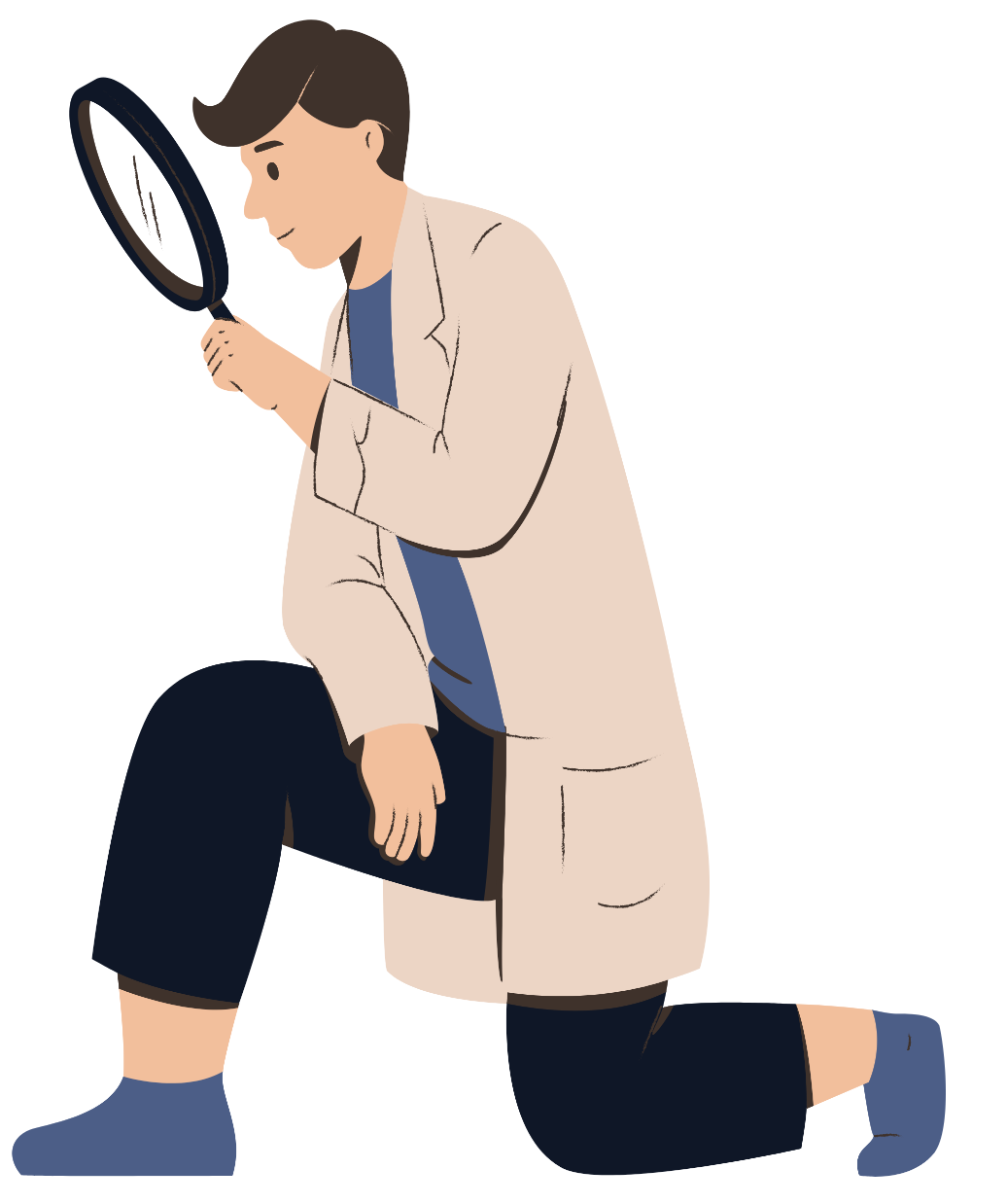 A person inspecting something with a large magnifying glass