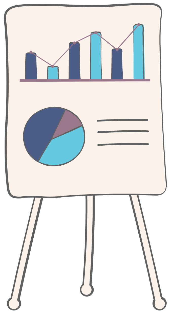 Presentation stand showing various graphs