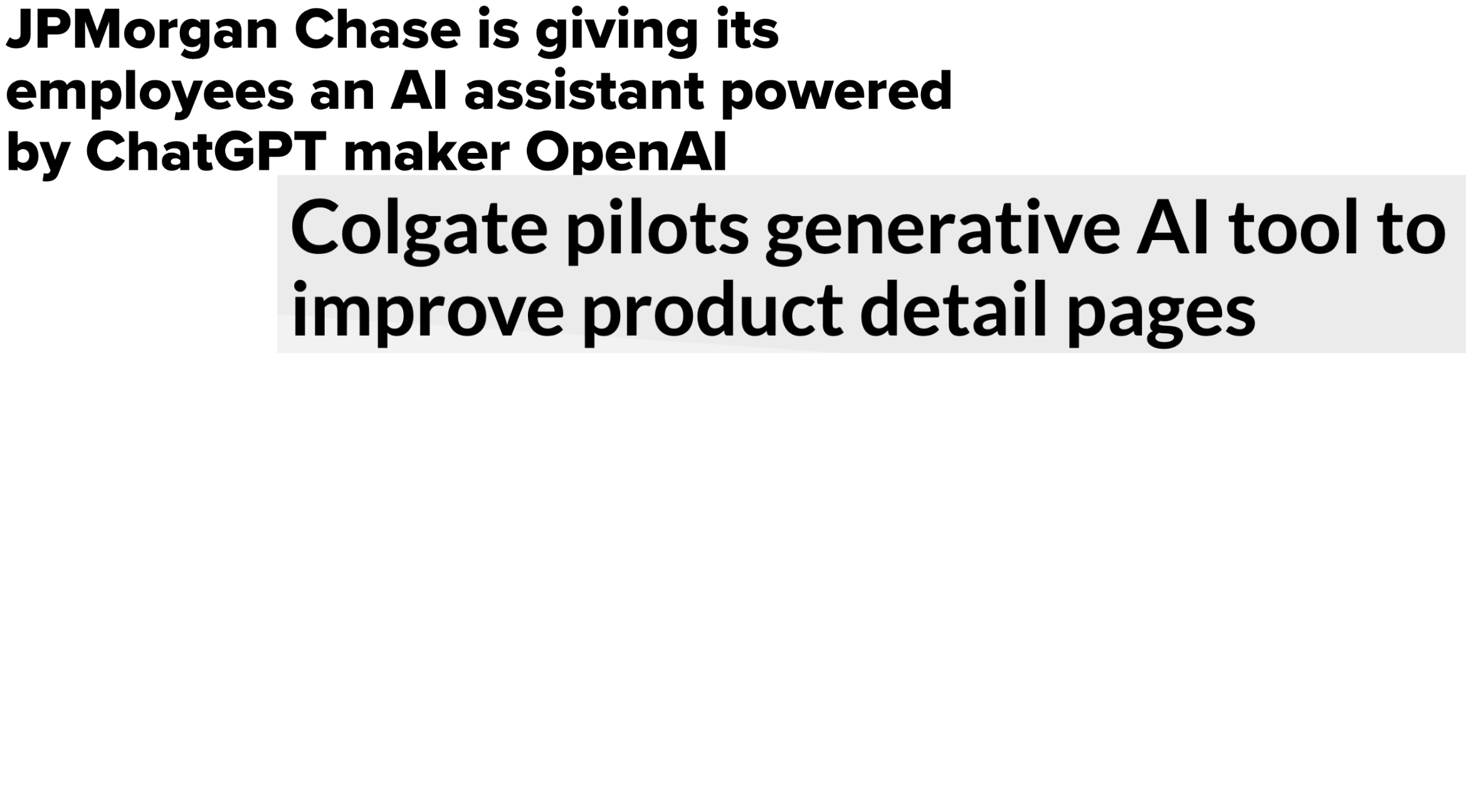 News headlines of businesses developing and adopting GPT models