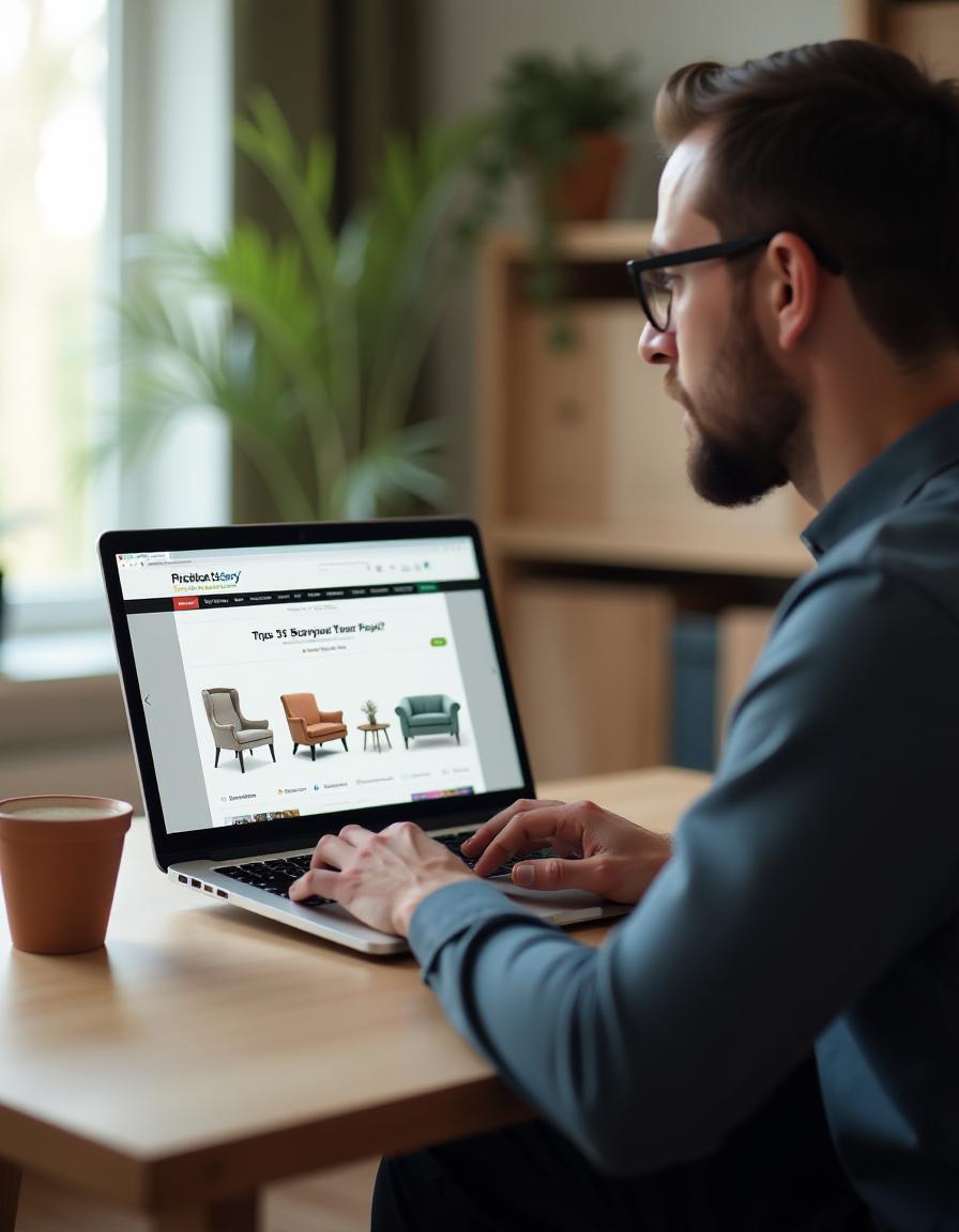 Image of a person looking for furnitures on his laptop.