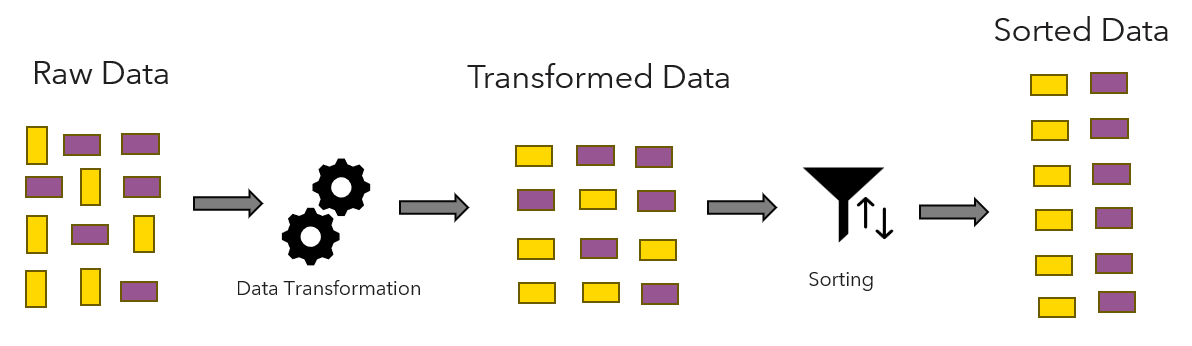 Image display data transformation process where raw data is transformed and sorted to uncover insights