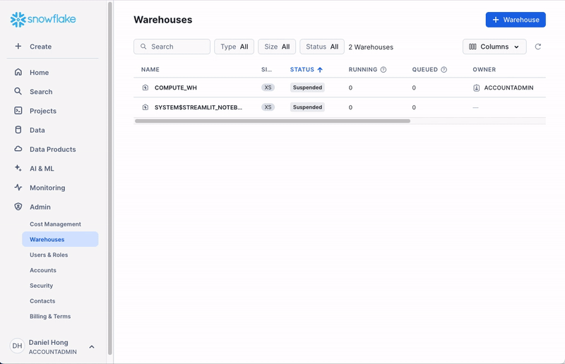 GIF on creating a new warehouse