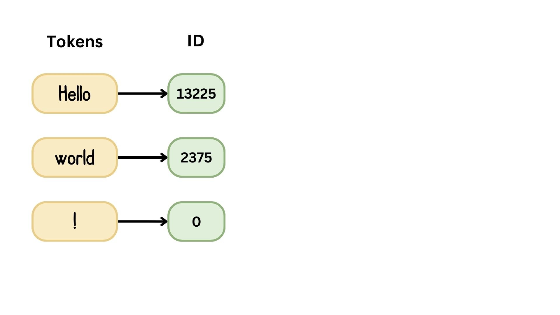 The three tokens converted into token IDs based on the model’s vocabulary.