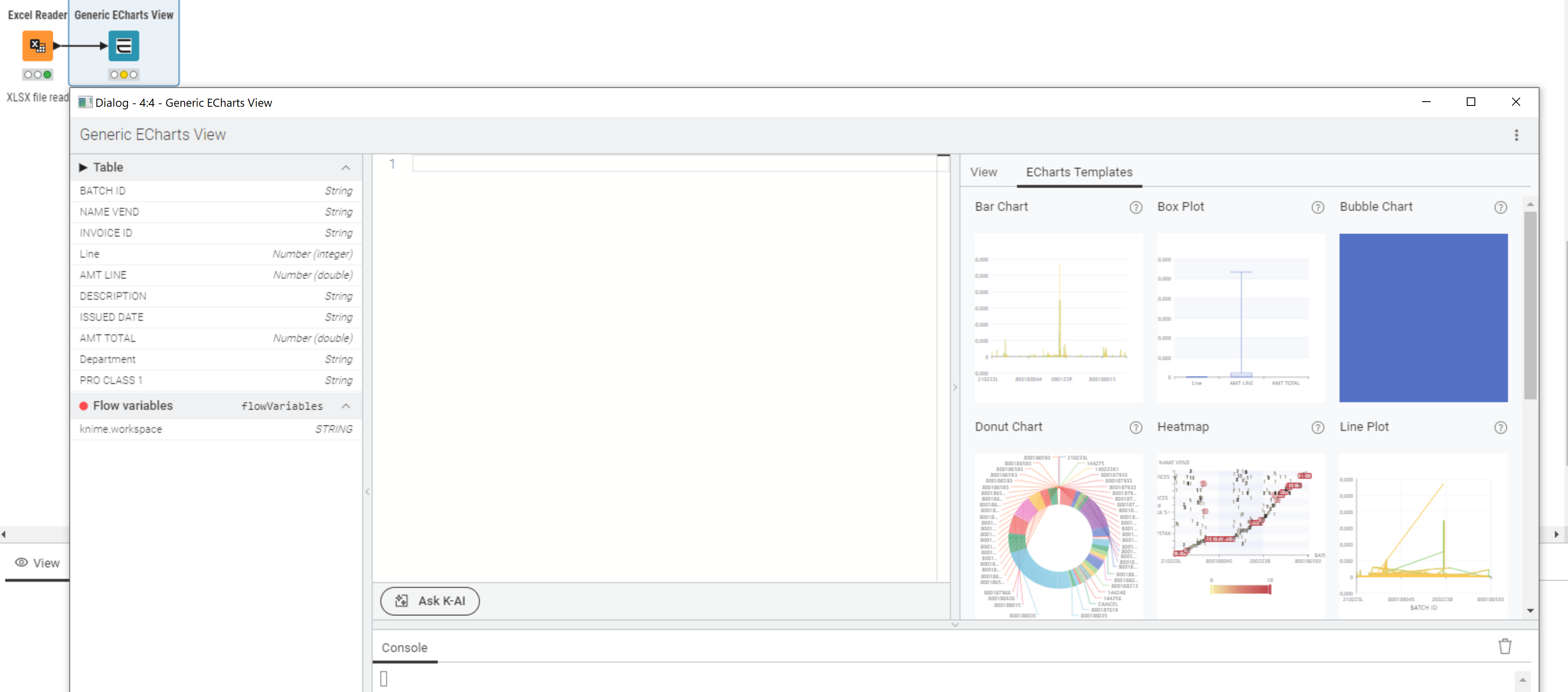 Generic ECharts View node configuration screen