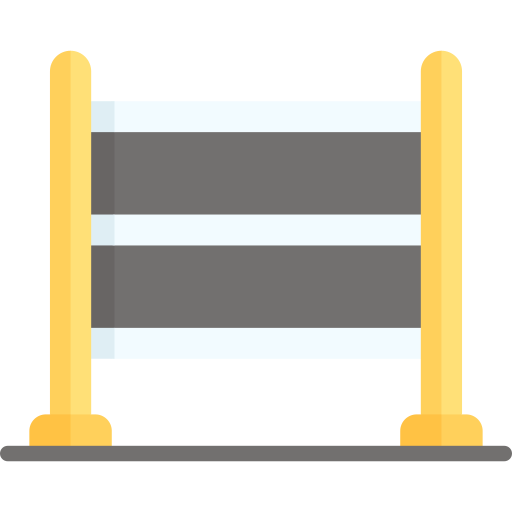 A simple illustration of security guardrails depicted as two horizontal gray barriers supported by yellow posts, representing safety measures and content filtering in AI systems.