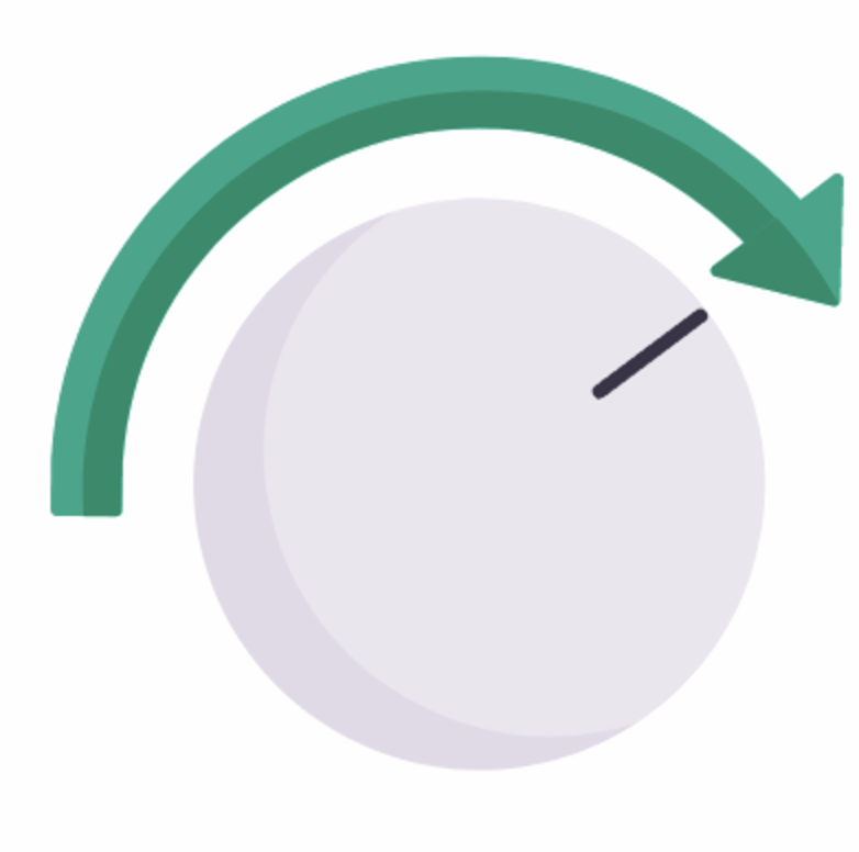 A circular temperature dial or knob with a curved green arrow pointing to it, representing how model parameters like temperature can be adjusted to control randomness in Amazon Bedrock's model outputs.