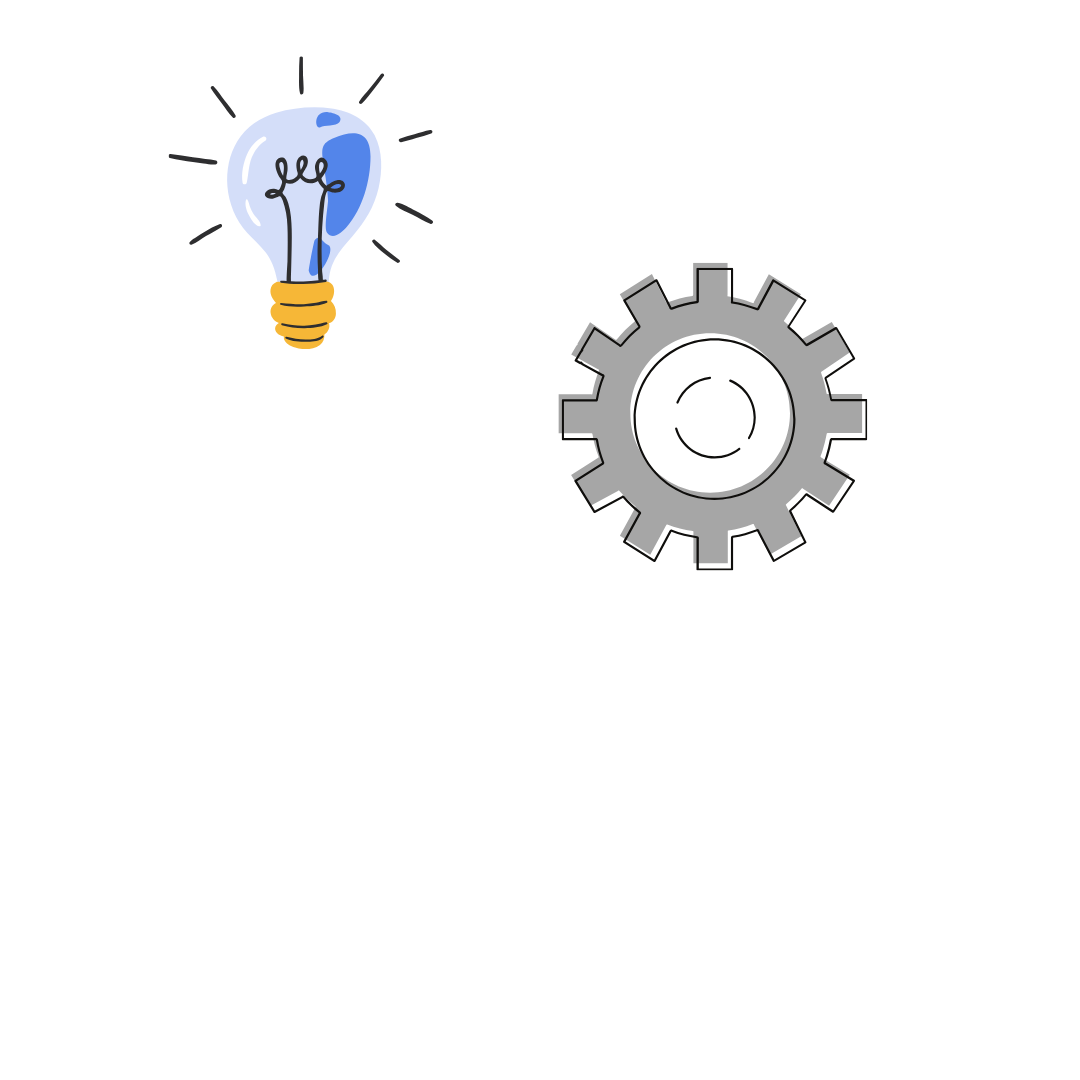 A lightbulb representing logic and a gear representing operations