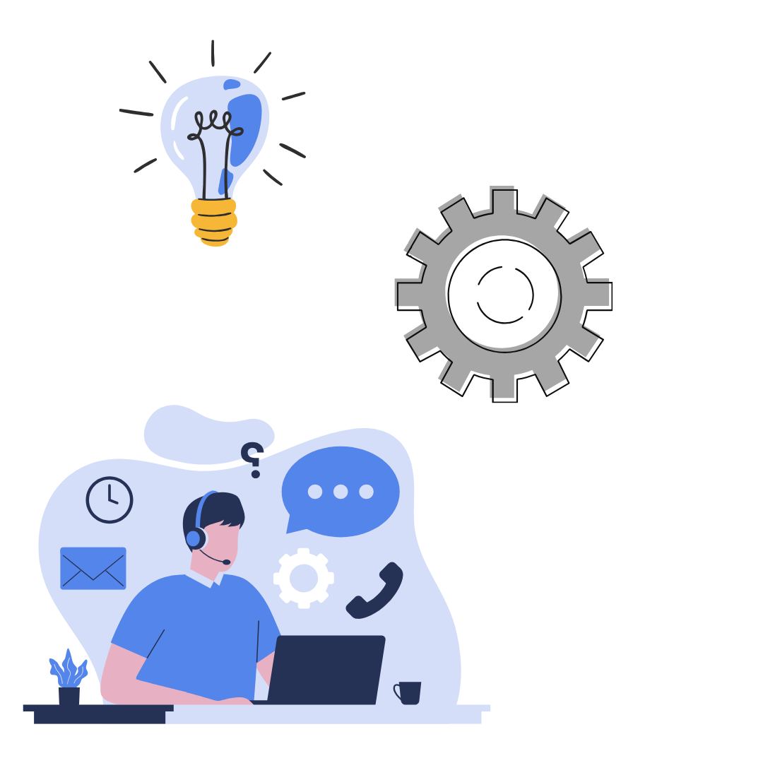 A lightbulb representing logic and a gear representing operations