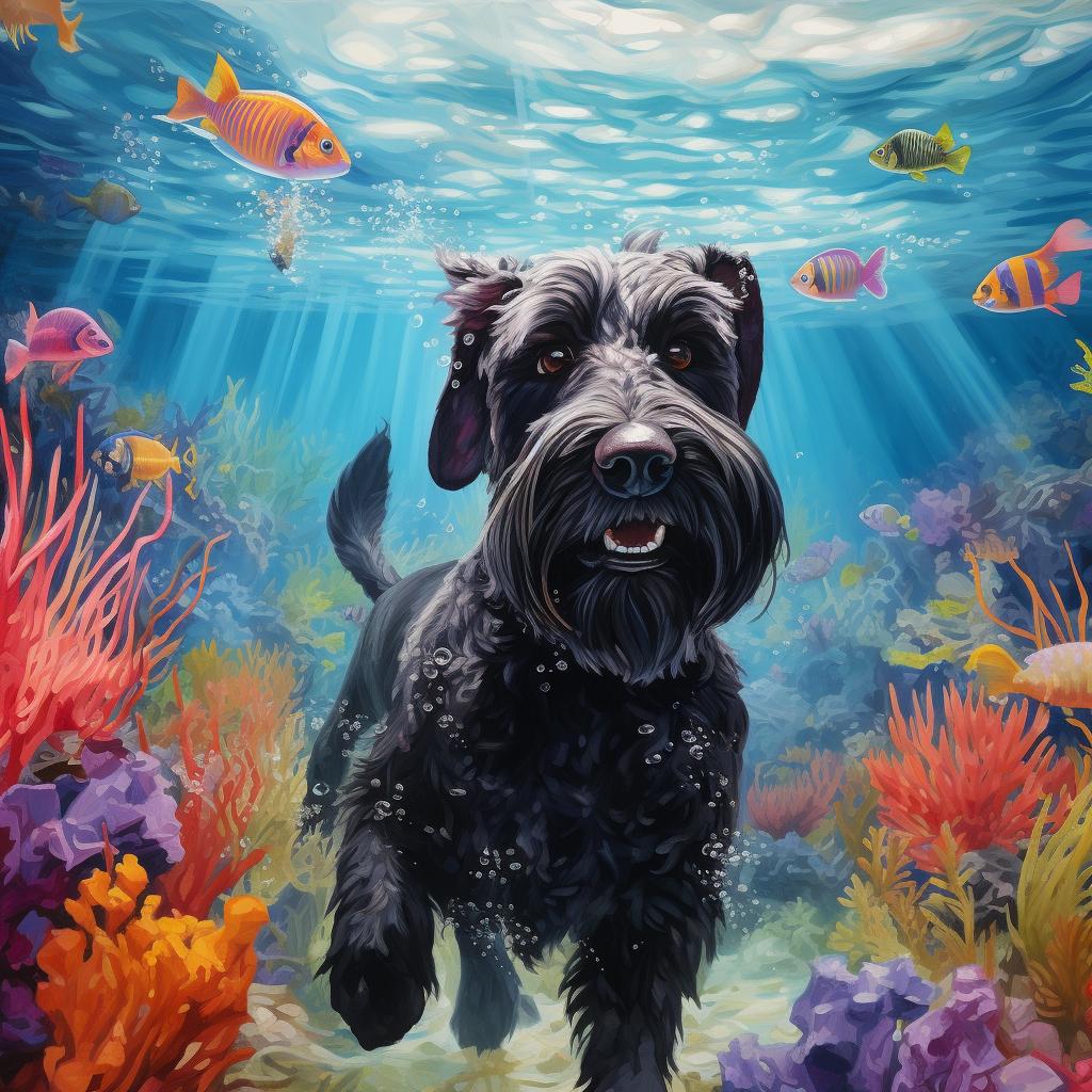 example of an AI generated image from the dataset of a dog underwater