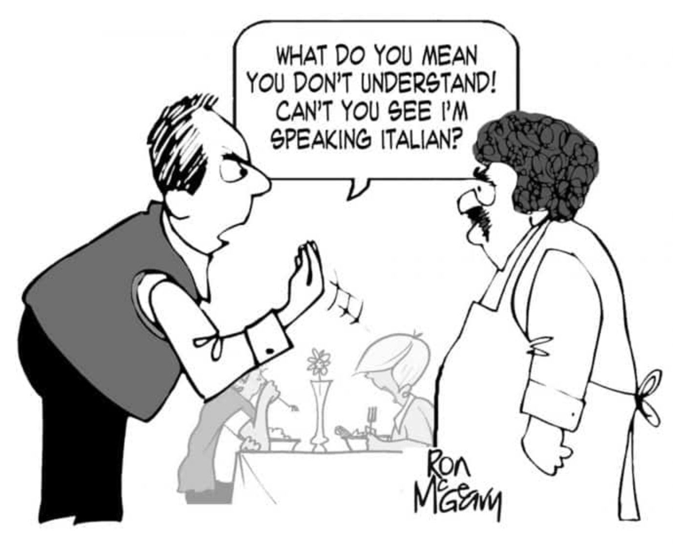cartoon english italian speech bubbles