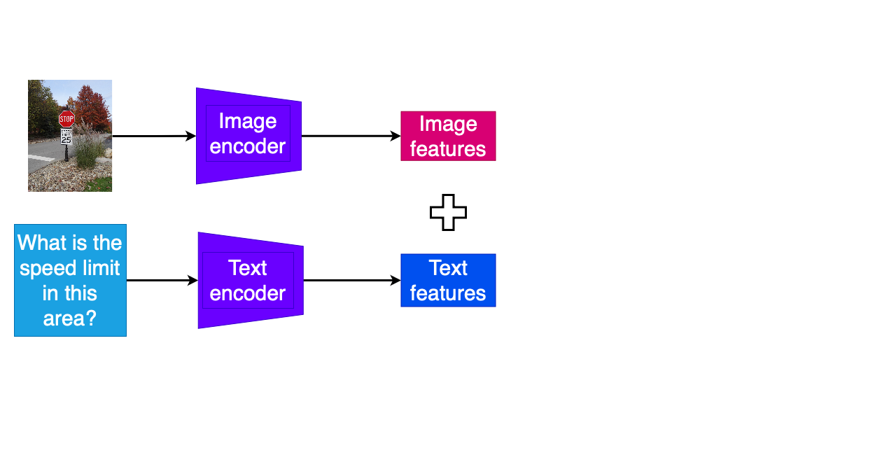 Diagram showing the processing of image and text in a VQA model