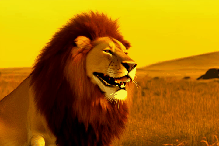 GIF of the lion smiling from the earlier prompt