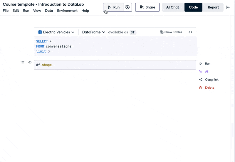 DataLab running cells