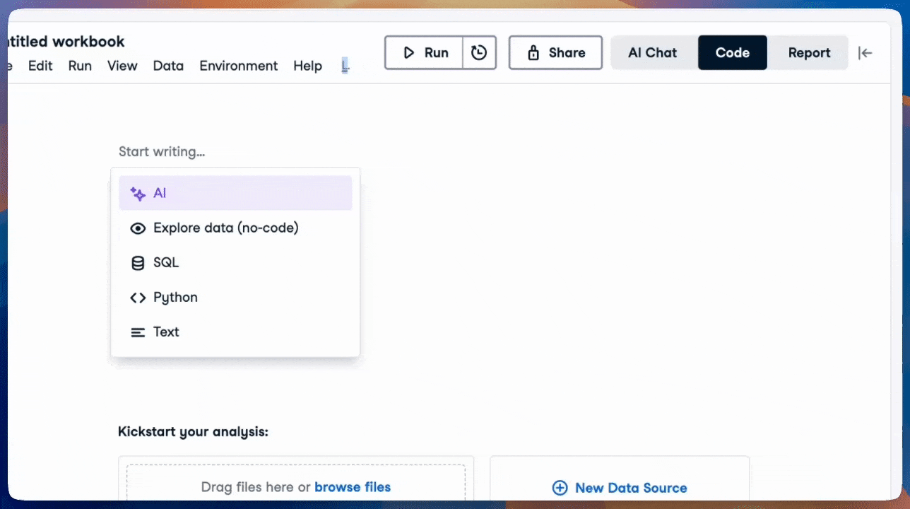 Workbook file menu
