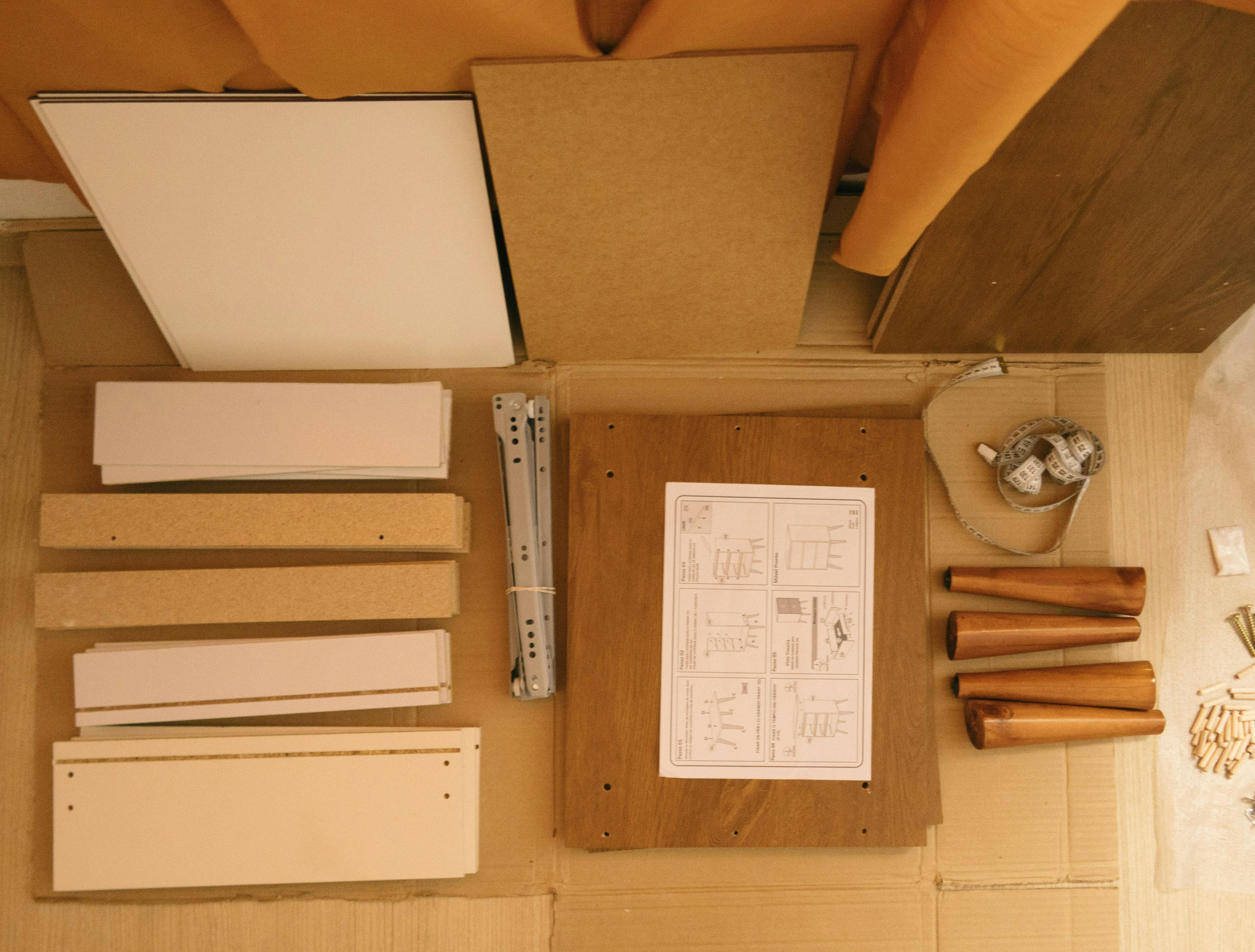 An image of Ikea furniture right before assembly