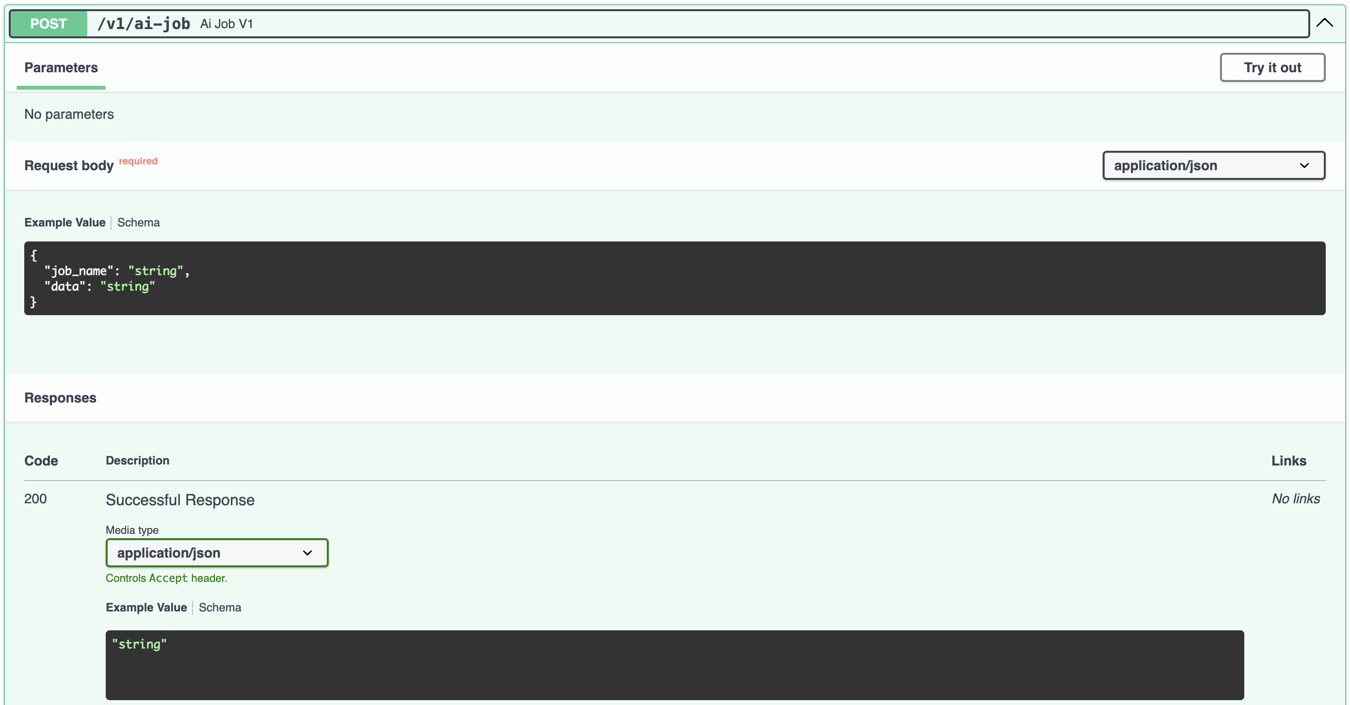 FastAPI Swagger UI for endpoint