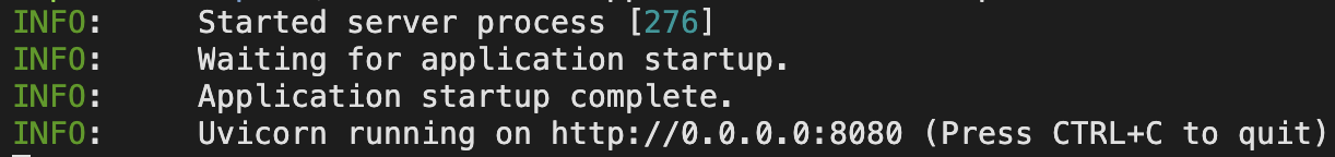Uvicorn startup logs