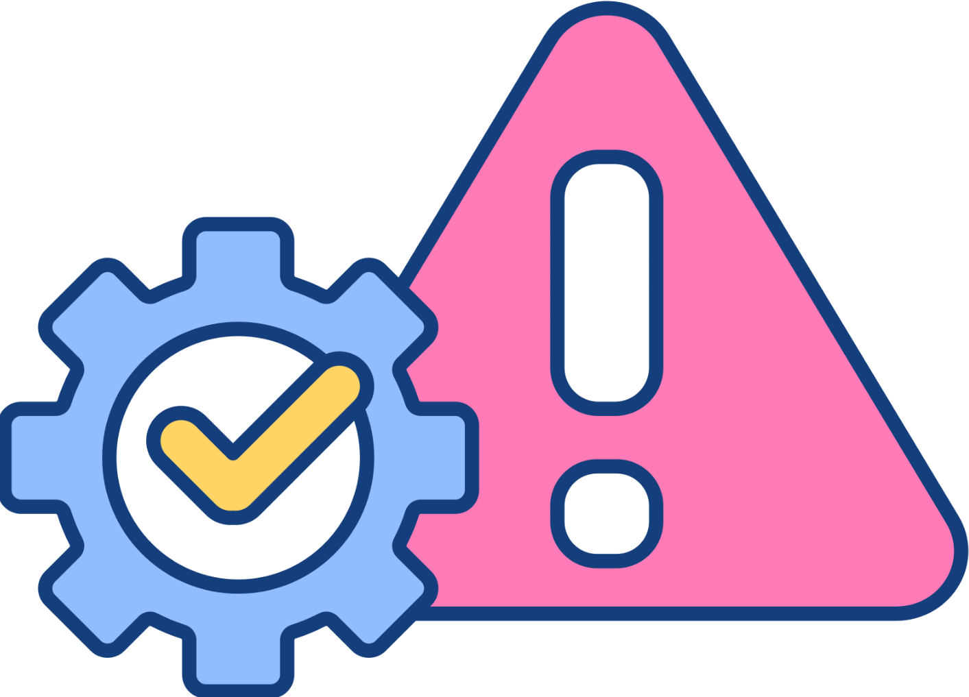 A warning sign and a gear with a checkmark