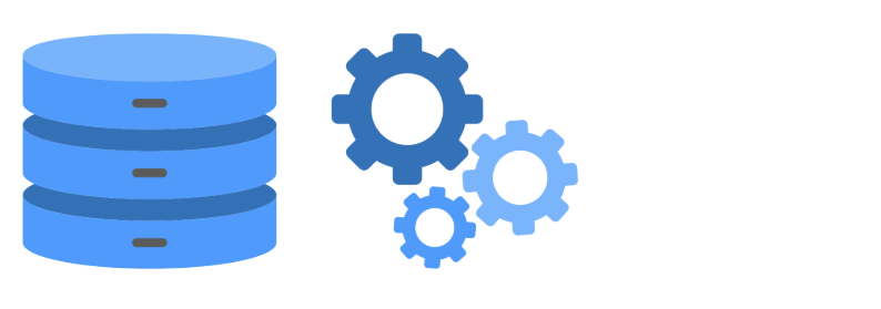 A schematic of a database and some gears to illustrate a transformation.