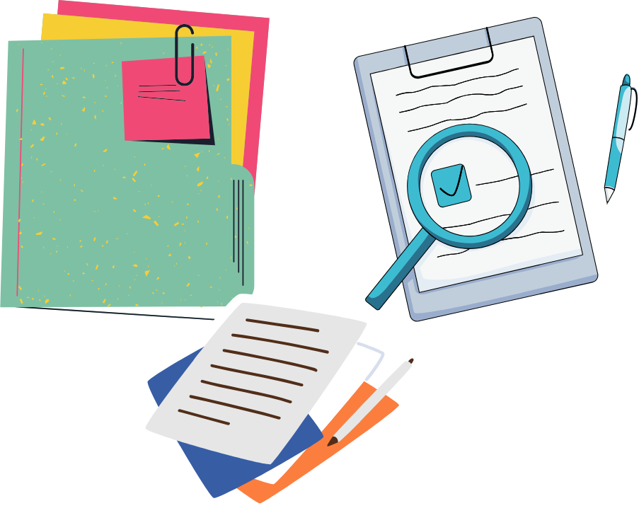 Image showing multiple files and documents that need processing.